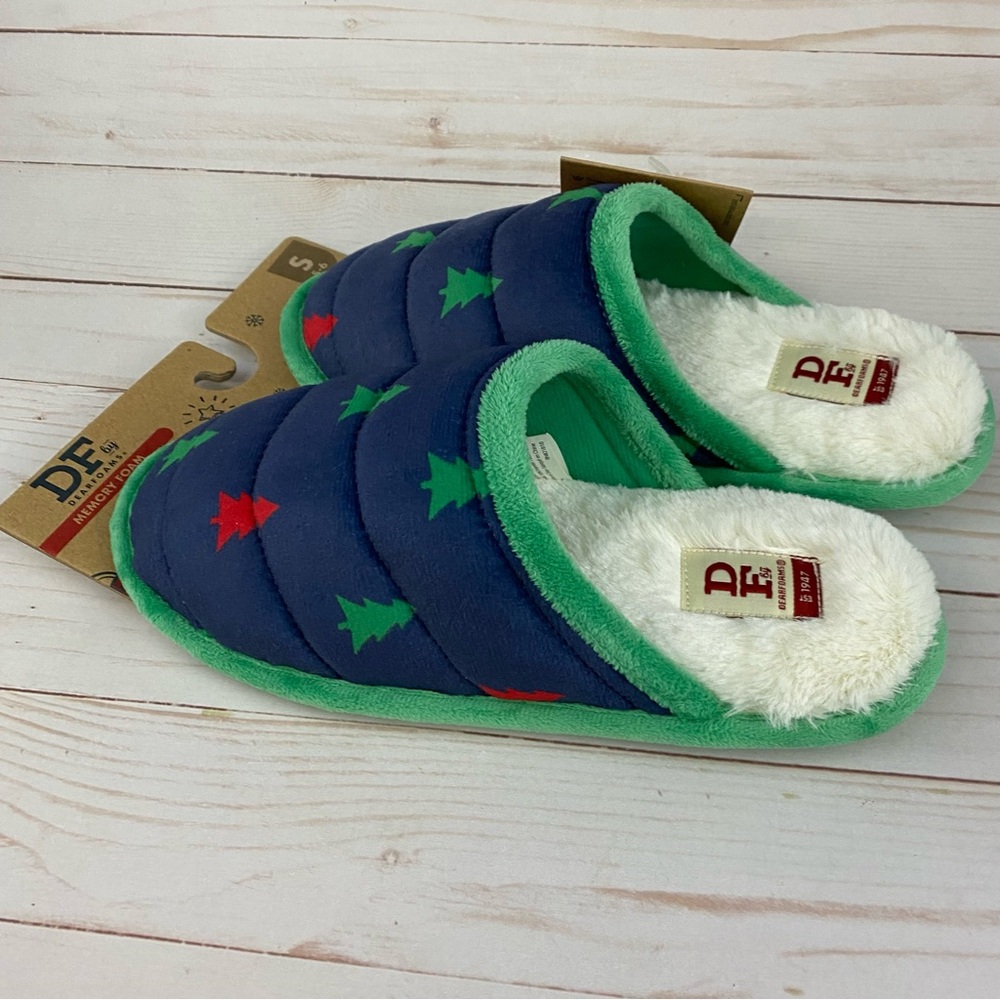 New DF Dearfoams Christmas Tree Scuff Slippers Memory Foam Size S 5-6 - Picture 6 of 9